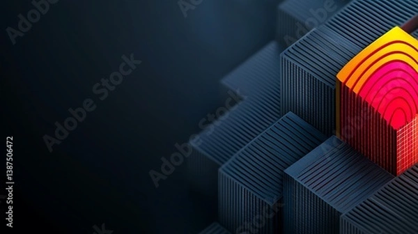 Fototapeta Abstract geometric shapes in vibrant colors create a dynamic visual effect on a dark background