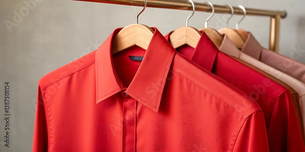 Obraz Red and Grey Shirts Hanging on Rack