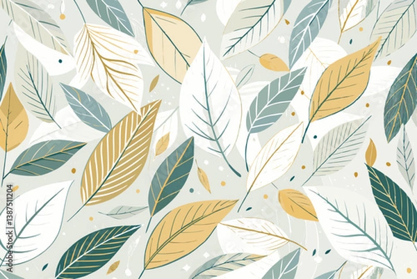 Fototapeta vector of Close-up of a white background with lots of leaves scattered across it. The leaves are thin and delicate, and the overall mood of the picture is calm and peaceful