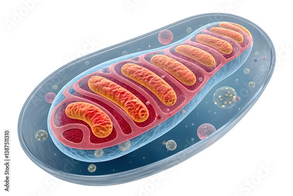 Fototapeta A virtual image from a science journal humans mitochondria isolated on transparent background.png