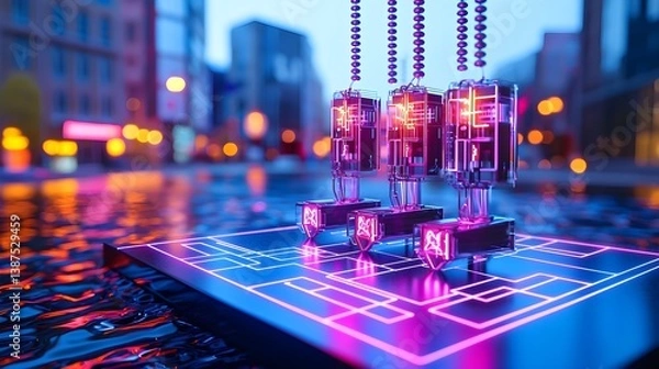 Fototapeta Quantum Computing Tech Data - technology innovation