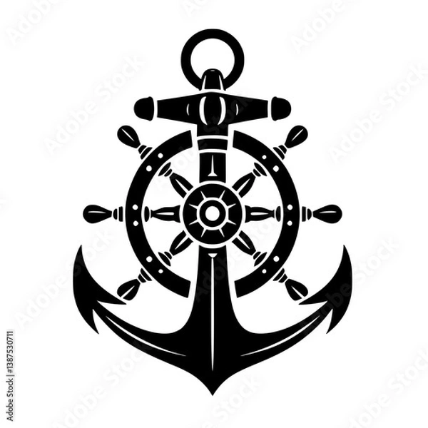 Obraz a nautical symbol combining an anchor and a ship's wheel
