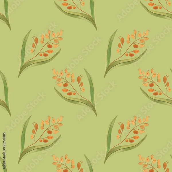 Obraz Textile seamless floral pattern with wild grasses and cereals. Design for kitchen home textiles, tablecloths, curtains, bed linen, dress fabrics, wrapping paper.