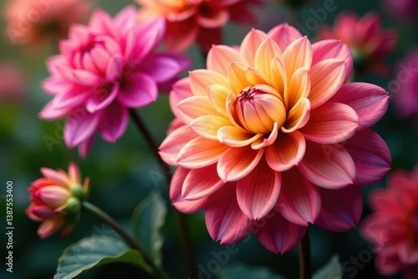 Obraz Intricate dahlia blooms, vibrant hues, overlapping petals , background, colorful