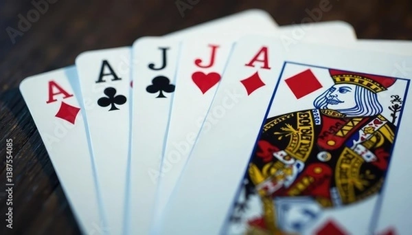 Obraz Playing cards arranged in a classic ace high sequence , abstract, clubs