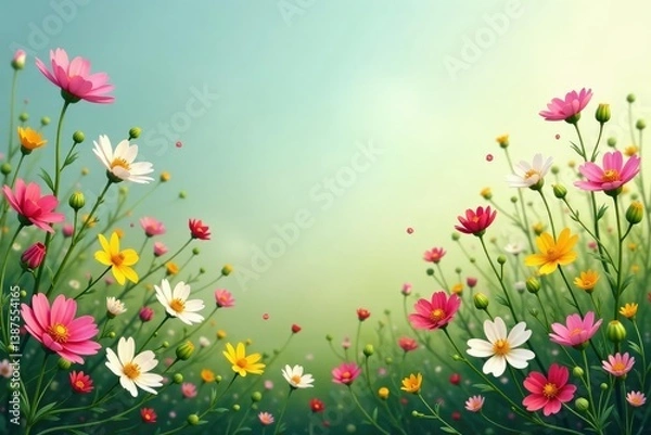 Obraz Scattered wildflowers, small scale, soft color palette, simple, wallpaper