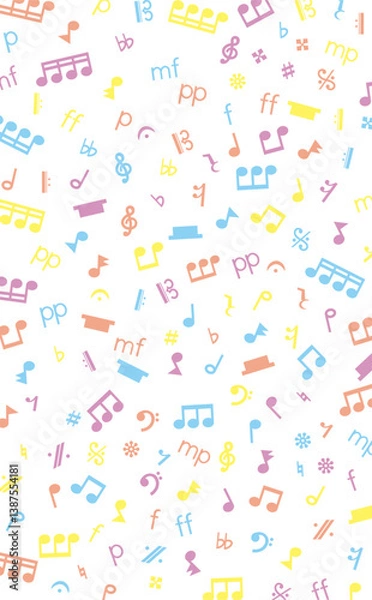 Fototapeta 音楽記号の背景パターン（縦・パステル）