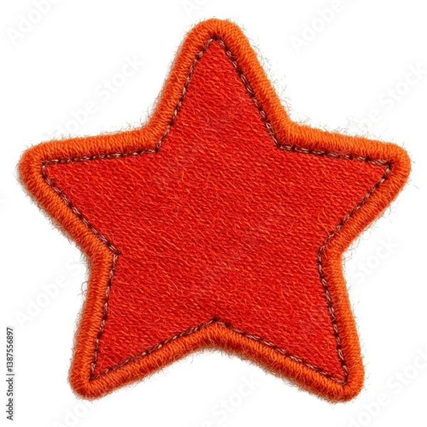 Obraz A vibrant red star shaped fabric patch with orange stitching and textured surface, perfect for adding playful touch to clothing or accessories