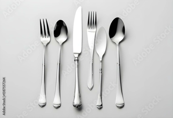 Fototapeta Cutlery set with Fork, Knife and Spoon isolated on white background