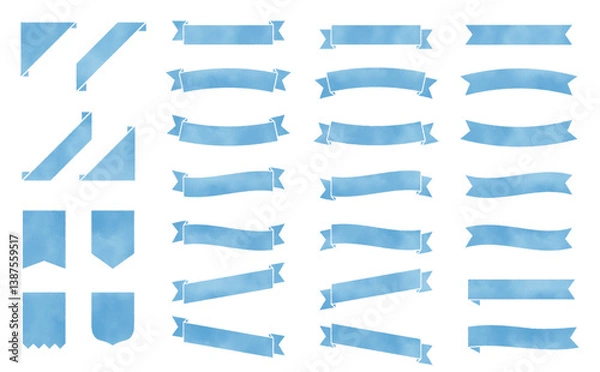 Fototapeta 手書き風　リボン　フレーム　セット　ブルー