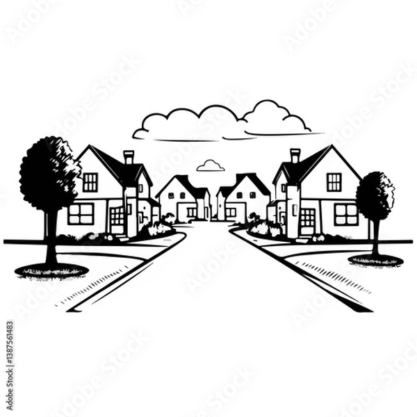 Fototapeta Suburban Neighborhood Street View
