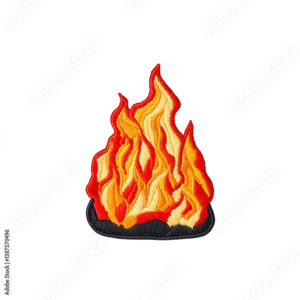 Fototapeta A vibrant embroidered patch depicting stylized flame with shades of red, orange, and yellow, set against transparency background. design captures dynamic movement and energy of fire
