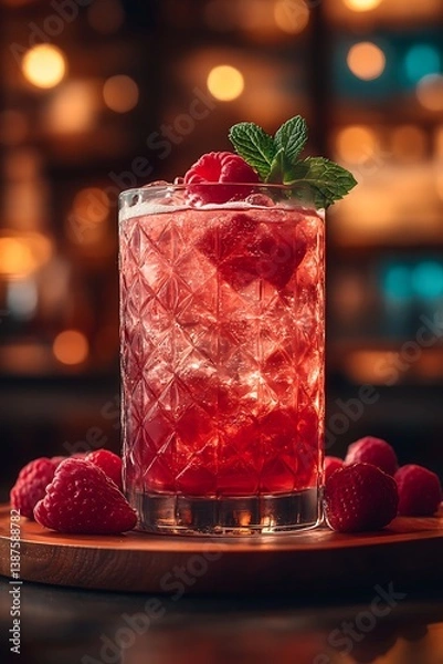 Fototapeta Raspberry Cocktail on Bar.