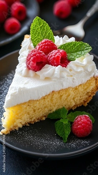 Fototapeta Raspberry Cream Cake Slice.