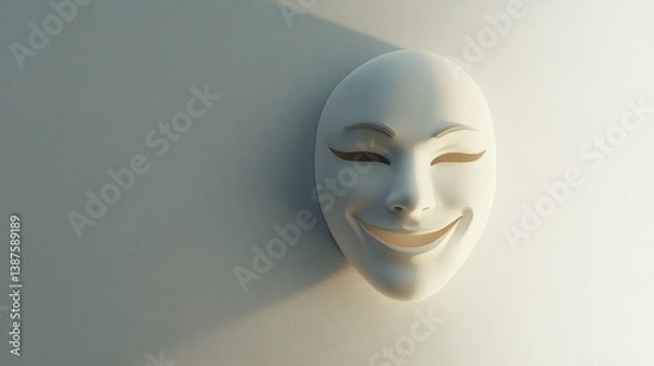 Fototapeta White Smiling Mask Against Wall Revealing Hidden Emotions and Identity
