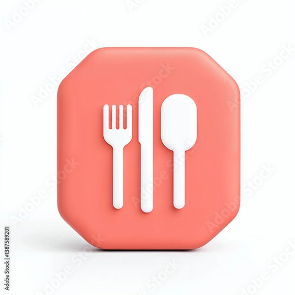 Fototapeta Minimalist 3D Icon representing utensils on a coral background  