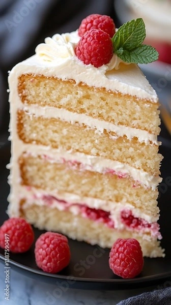 Fototapeta Raspberry Vanilla Layer Cake Slice.