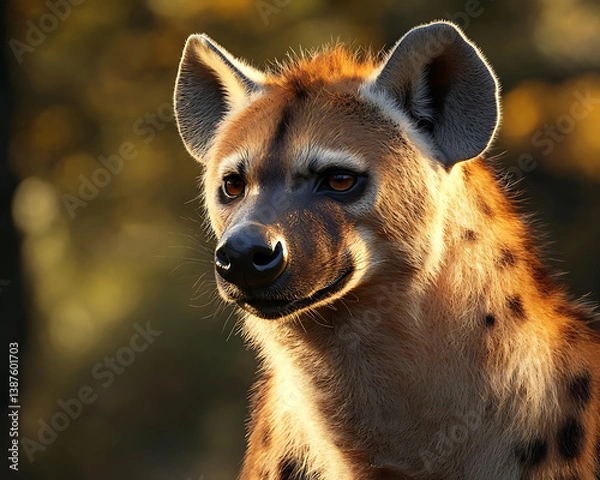 Fototapeta photorealistic hyena with striking features and captivating expression in natural setting