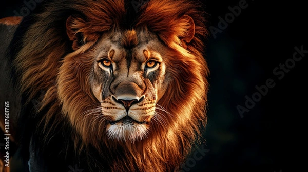 Obraz Majestic lion with vibrant mane and piercing eyes, exuding strength and power
