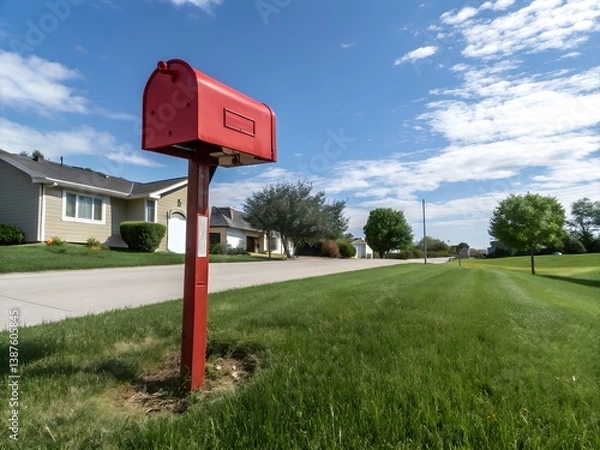 Obraz red mailbox on the front lawn