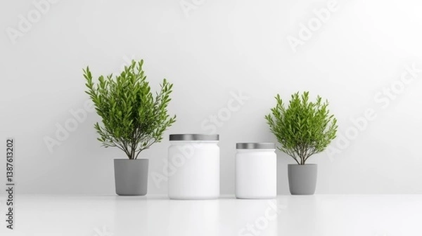 Obraz Clean, modern jars with plants