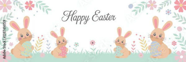 Obraz Easter poster, Easter banner, banner, Easter clipart, happy Easter, Easter 2025, 2025, Easter celebration, easter sublimation, easter card, easter, bunny, rabbit, egg, card, spring, cartoon, holiday, 