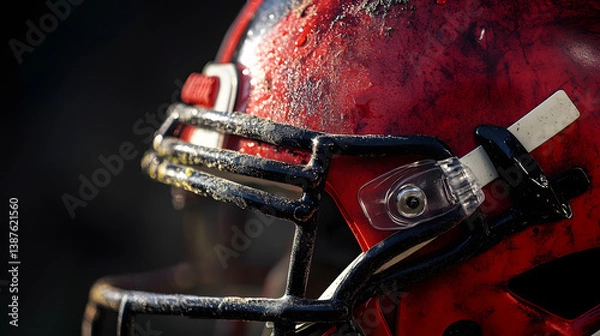 Fototapeta A football helmet with a red and black design