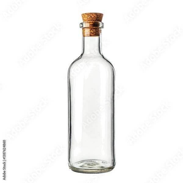 Fototapeta Elegant Glass Bottle With Cork Stopper Creates a Timeless Aesthetic for Modern Decor and Design, on the transparent background
