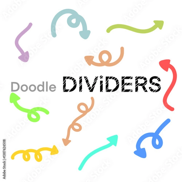 Fototapeta Doodle dividers collection design.Line Borders sketch hand drawn.