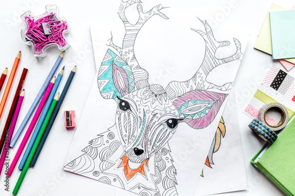 Fototapeta coloring picture for adults on stone background top view