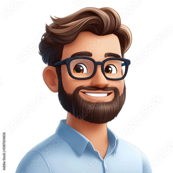 Fototapeta Smiling Man With Glasses Expressing Joy and Positivity in a Creative Digital Art Style, on the transparent background