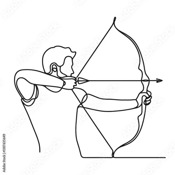 Fototapeta Man Practicing Archery in Minimalist Style on on Transparent Background  