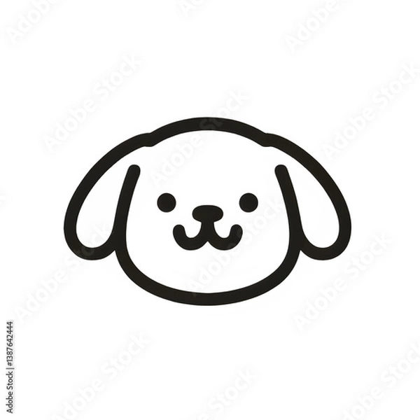 Obraz Happy puppy face line art, black and white, cheerful pet illustration against a white background