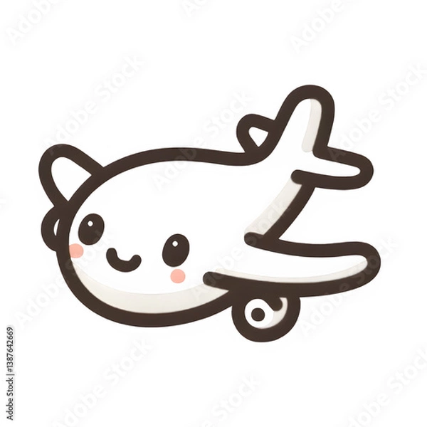 Obraz Happy airplane line art, brown and white, cheerful travel illustration on white
