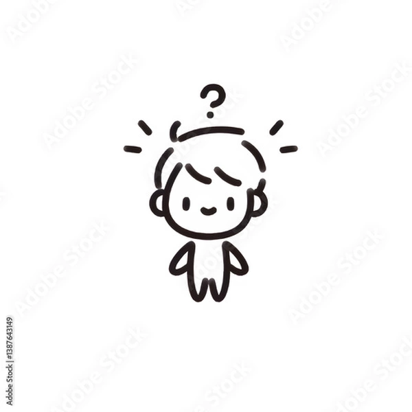 Obraz Questioning child line drawing, black and white, curious kid illustration against a white background