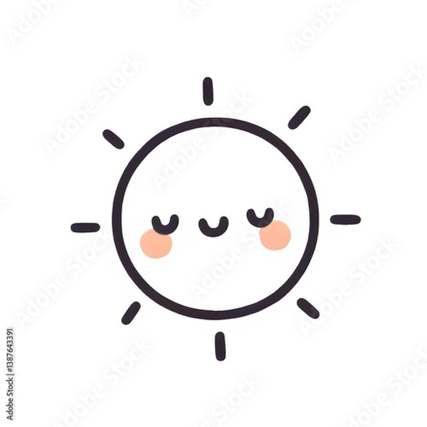 Obraz Content sun line art, dark grey and white, peaceful weather illustration on white