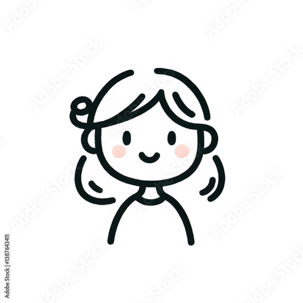 Obraz Smiling girl line drawing, black and white, happy child illustration against a white background