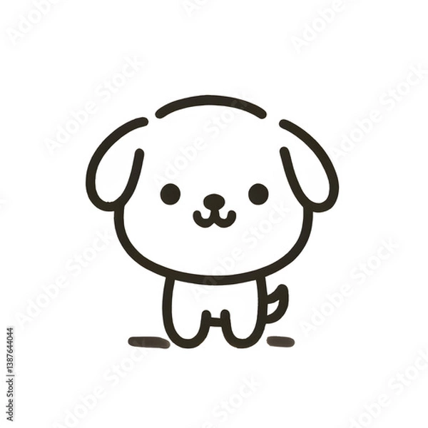 Obraz Cute standing puppy line art, black and white, happy pet illustration against a white background