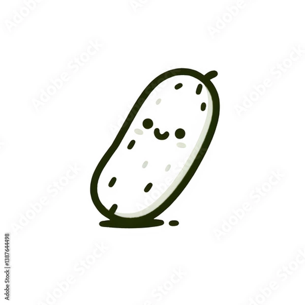 Obraz Happy pickle line art, dark green and white, smiling food illustration on white