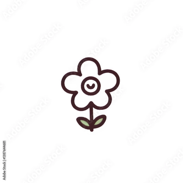 Obraz Simple line art flower, brown and green, spring icon