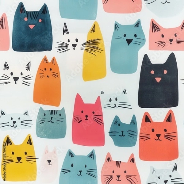 Fototapeta Colorful abstract cat pattern with whimsical design elements