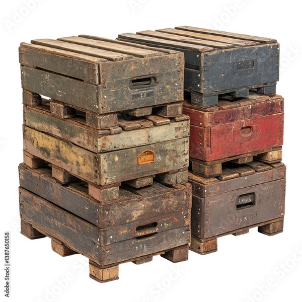 Fototapeta Stacked Military Crates Showcase Vintage Craftsmanship and Durability, on the transparent Background. PNG Format
