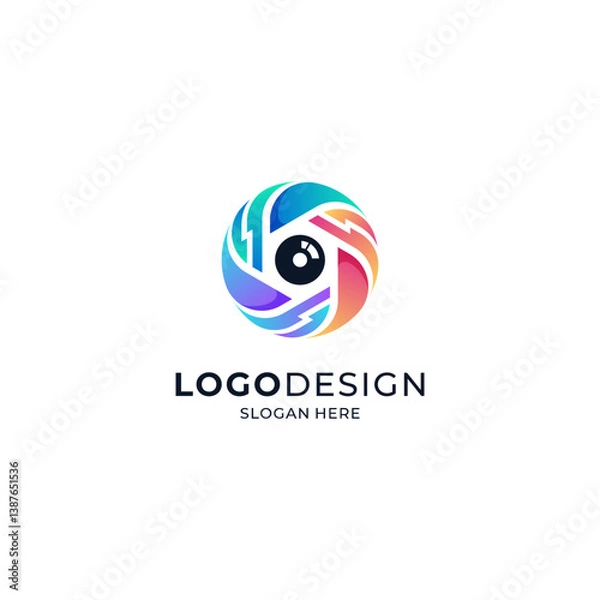 Fototapeta full color and electric lens for camera or cctv lens brand logo