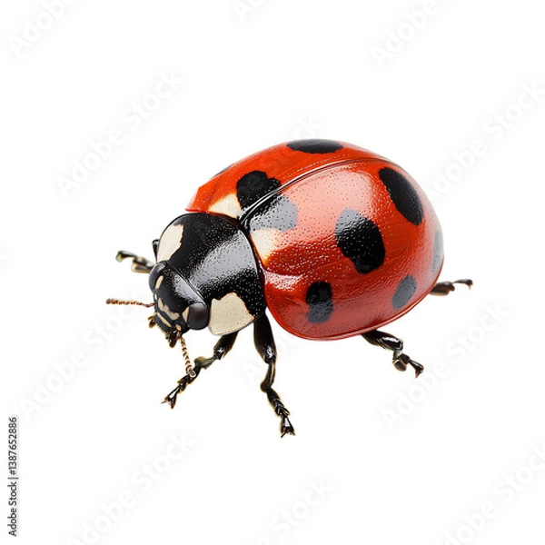 Fototapeta Vibrant Ladybug Crawling Across a Leaf Isolated on Transparent Background