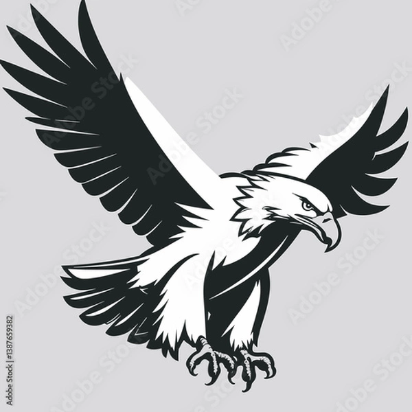 Fototapeta Eagle in flight in black and white style representing freedom and strength. Concept of Earth Day, respect for nature and independence