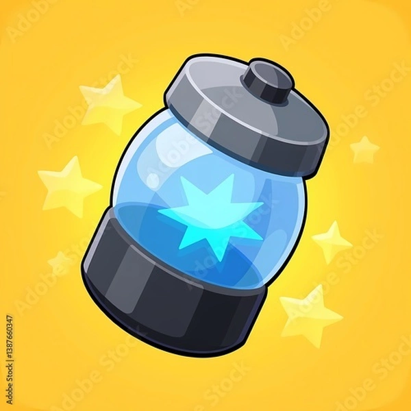 Fototapeta Elegant Silver and Black Jar with Glowing Blue Spark on Vibrant Yellow Background
