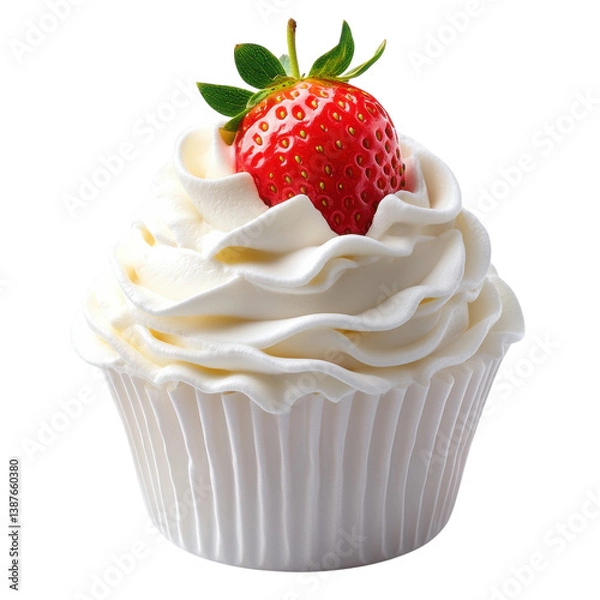 Fototapeta Whipped Cream Indulgence Topped With Fresh Strawberry Delight, on the transparent Background. PNG Format