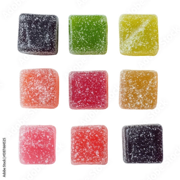 Fototapeta Delightful Sugar Coated Gummy Candies in Vibrant Colors, on the transparent Background. PNG Format