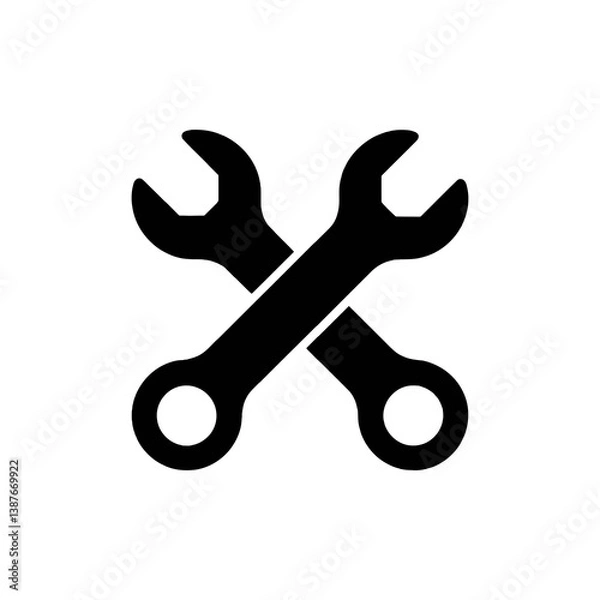 Obraz Two crossed wrenches form a bold, black icon against a white background, symbolizing tools or maintenance