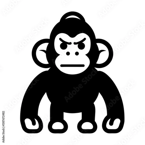 Obraz Cartoon Monkey Character Vector Silhouette Illustration Isolated On White Background